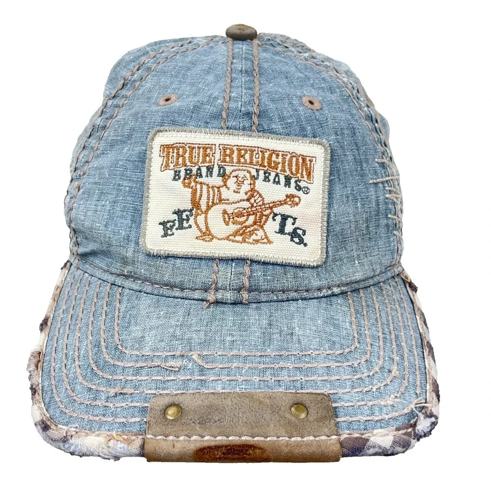 Vintage True Religion Hat Cap Strap Back Buddha Patch Distressed Y2K Jeans Y2K